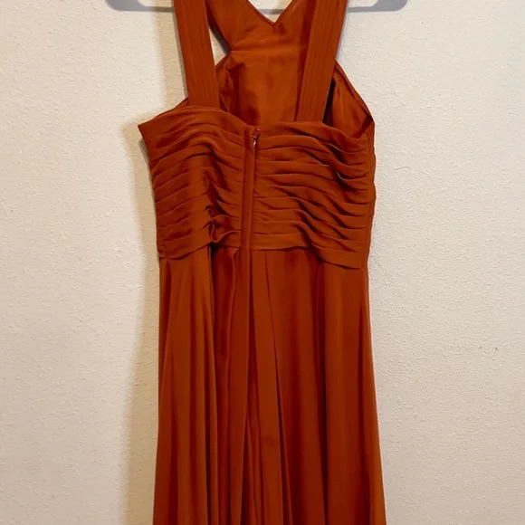 Azazie Wide Strap Shoulder Terracotta Dress. Rouged bodice with lining.  Size C - Picture 4 of 5